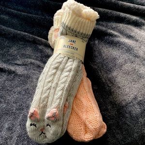 Jane and Bleecker Slipper socks 2 pairs shoe size 4-10 gray/pink cute cat face